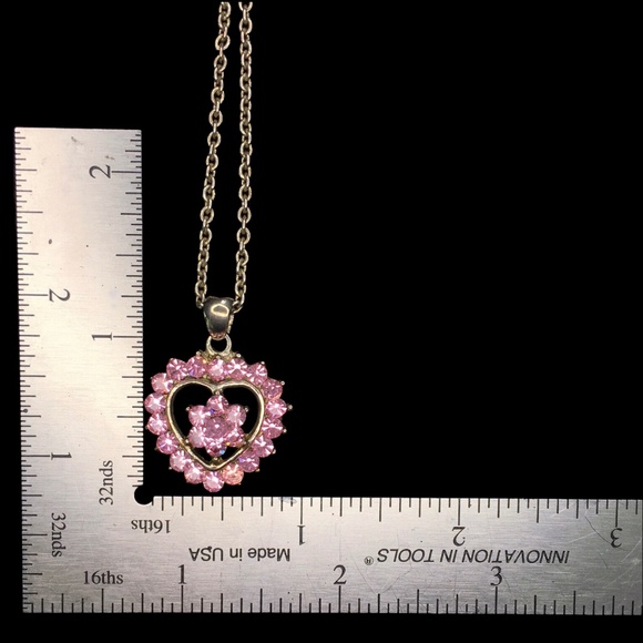 Vintage Pink Rhinestone Encrusted Heart Pendant Necklace - Picture 7 of 7